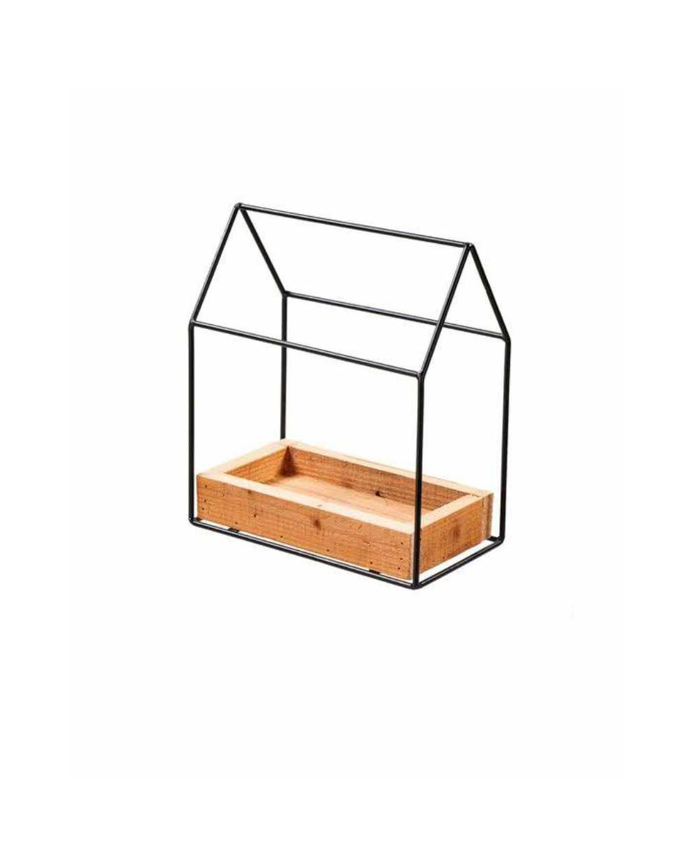 Dekohaus Metall mit Holztablett